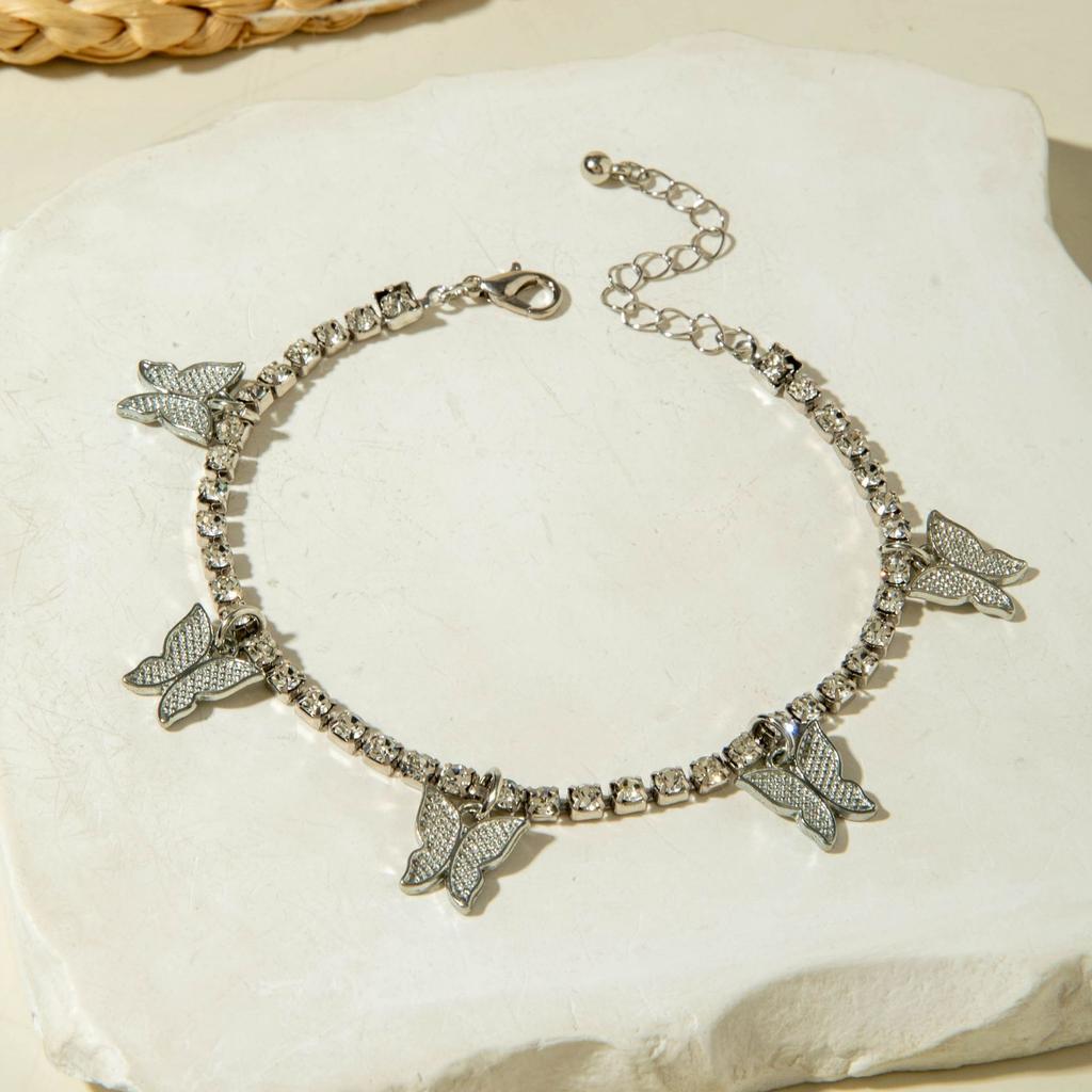 New Bohemian diamond-set butterfly fringed foot decoration, geometric versatile single anklet