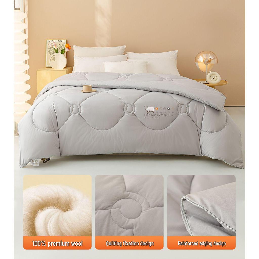 100% Pure Wool Thick Winter Quilt for Dorms – Warm Cashmere, Cotton, Spring & Autumn Use