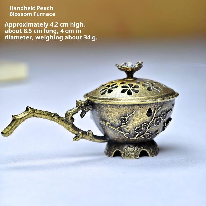 Handgehaltener Pflaumenblüten-Räucherstäbchenhalter Vintage Zinklegierung Hohlgeschnitzt Räucherstäbchenhalter Mit Deckel Aromatherapie-Dekoration