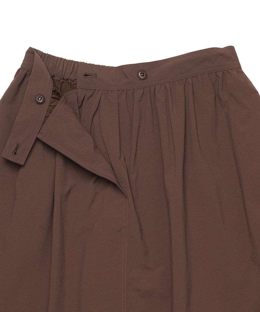 Cotton Bell Shirred Balloon Skirt - Brown