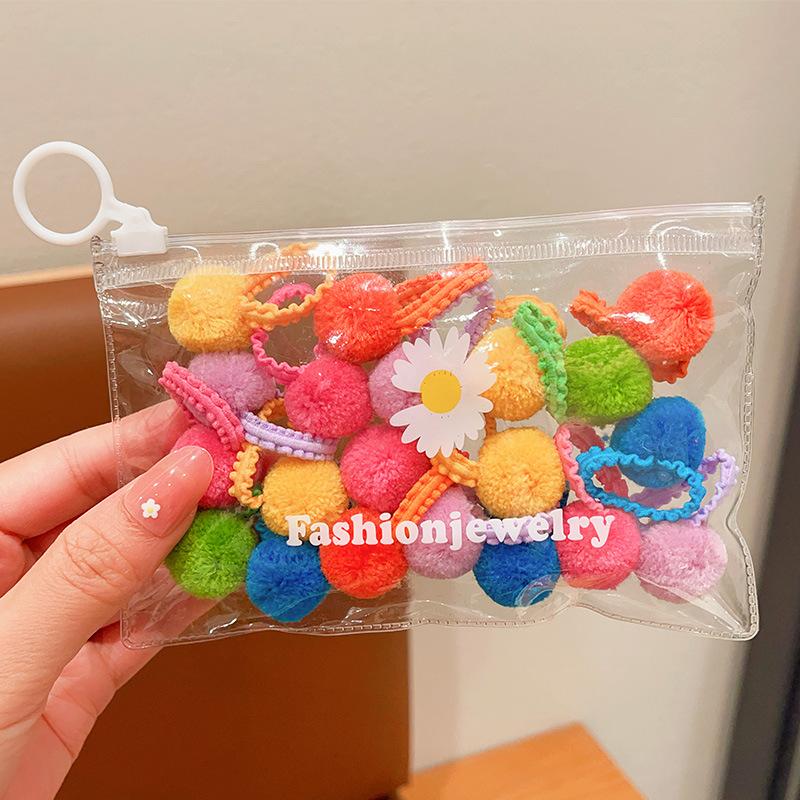 20Pcs Girls Colorful Plush Ball Elastic Hair Bands Kids Ponytail Ties Rubber Bands Headwear Hair Accessories Gift for Kids