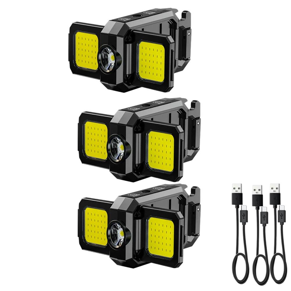 Mini Flashlight Keychain Light COB Work Light Type-C USB Rechargeable Lamp with 90° Foldable Side Lights IPX4 Super Bright