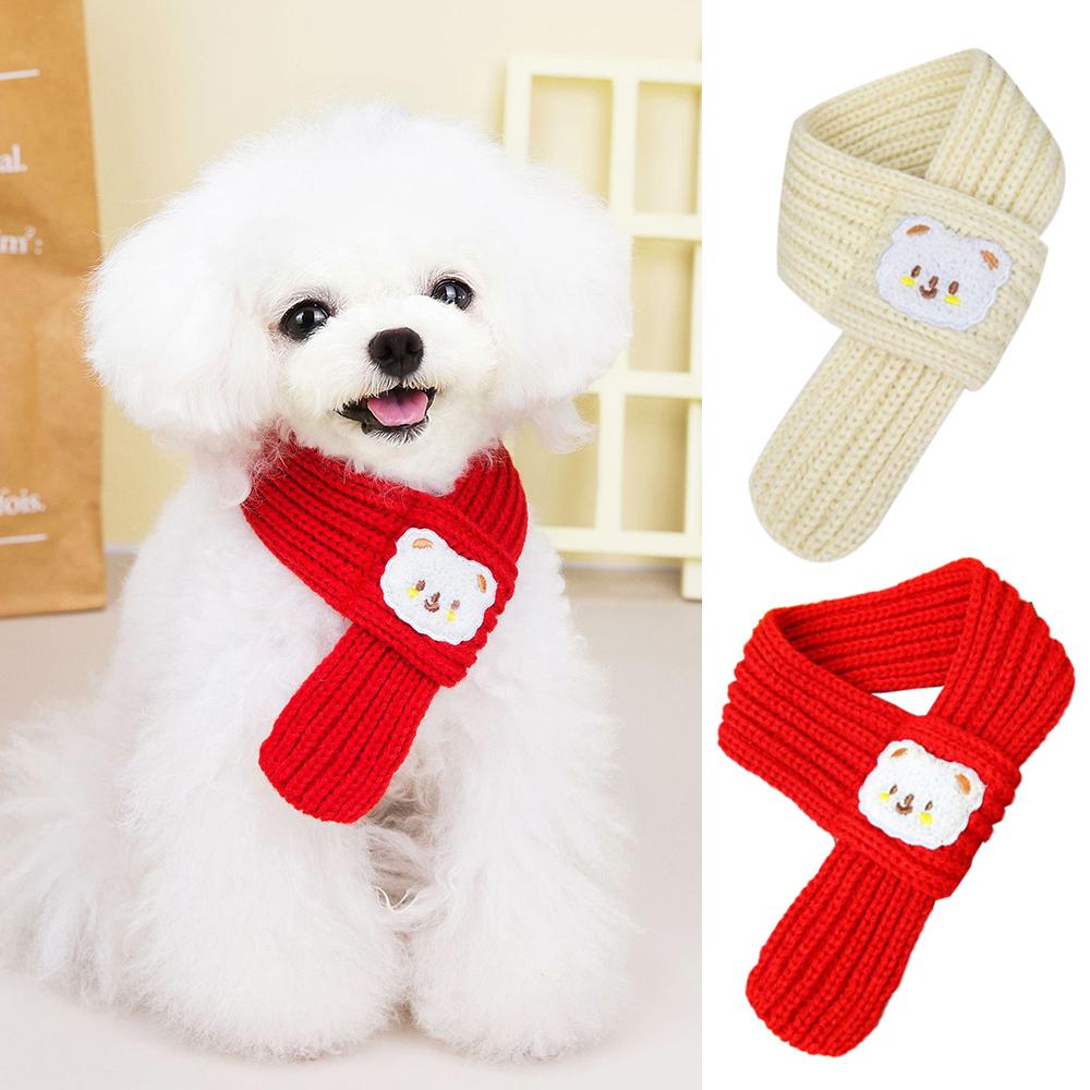 Red Pet Christmas Scarf Cat Dog New Year Bear Warm Scarf Pet Winter Knitted Scarf Cat Collar Puppy Accessories Bow Ties for Dogs