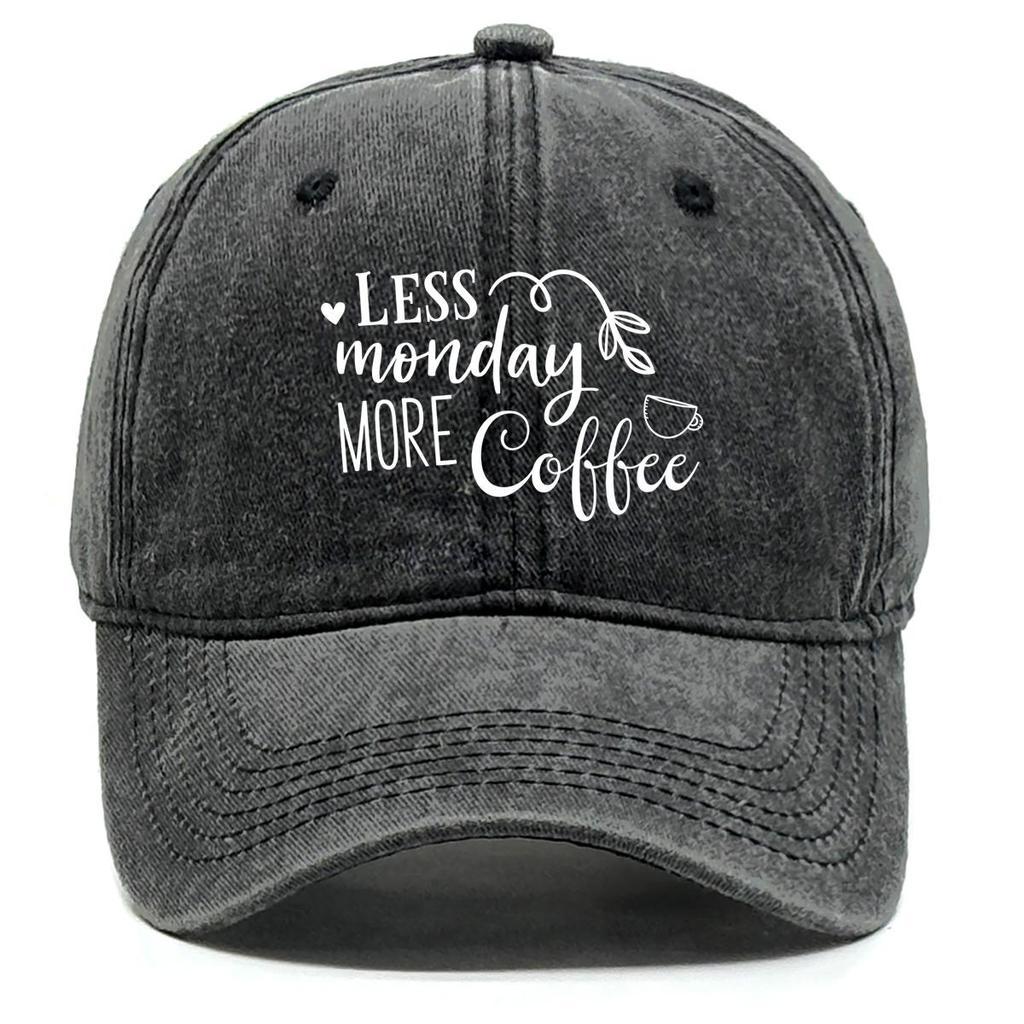 LESS Monday MORE Coffee" Print Snapback Baseball Hat, Sports Hat Slouchy Distressed Solid Casual Adjustable Baseball Cap