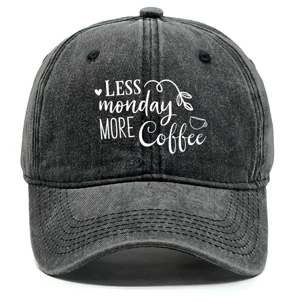 

LESS monday MORE Coffee Print Snapback Baseball Hat, Sports Hat Slouchy Distressed Solid Casual Adjustable Baseball Cap as the picture