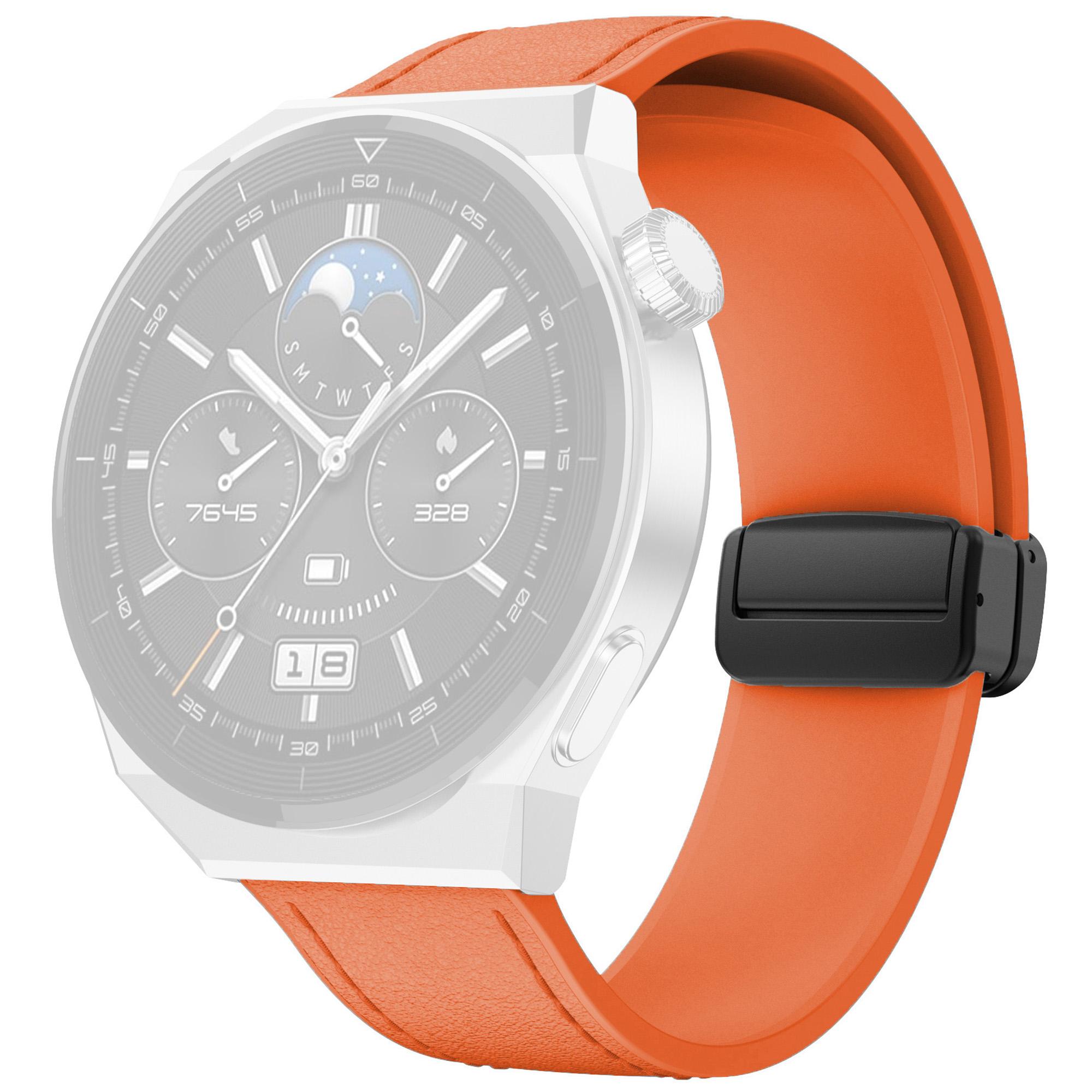 

For Huawei Watch 4/4 Pro/GT 4 46mm Watch Strap 22mm Magnetic Leather Coated Silicone Band Orange