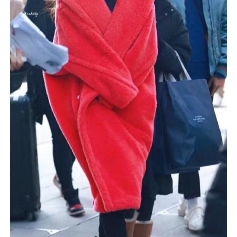 Teddy bear coat women's imitation fur coat caterpillar long silhouette cashmere coat