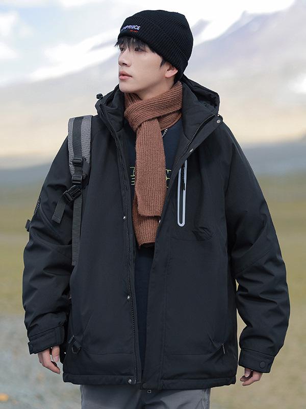 Men's Trendy Windproof Winter Hooded Down Coat - White Duck, Warm, Loose, and Outdoor-Ready