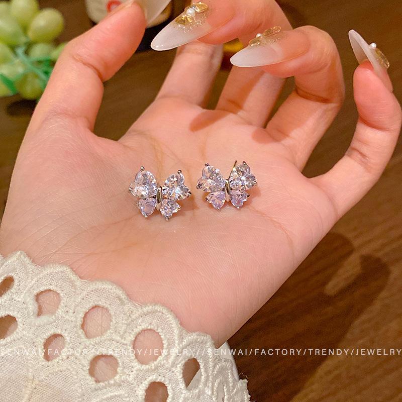 

Sparkling Zircon Butterfly Earrings Femininity Stud Earrings Douyin Earrings