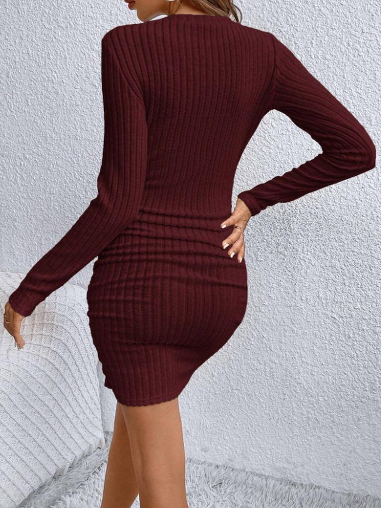 Damen-Oberbekleidung, flauschiges Strick-Trenchkleid, langärmelig, figurbetont