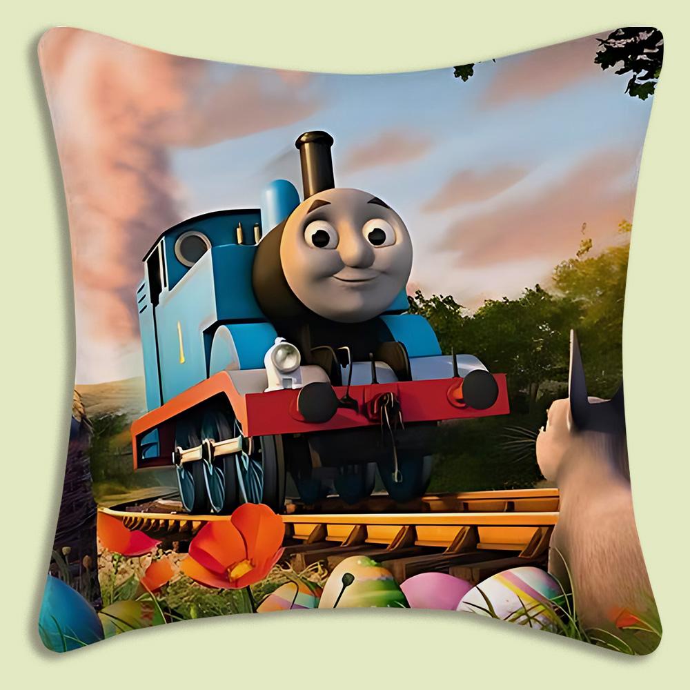 Thomas The Train Square Pillow Covers Cartoon Sofa Decorative Home Double-Sided Printing Short Plush Cute Cushion Cover