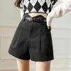 Tweed Shorts Women's Solid Color Casual High Waist Wide Leg Pants
