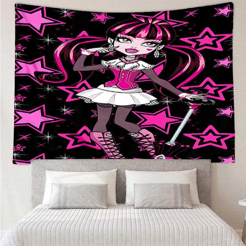 Monster-High Print Tapestry, Backdrop, Easy Setup, Ideal for Bedroom, Office & Living Room, with Aesthetic Wall Hanging Decor.