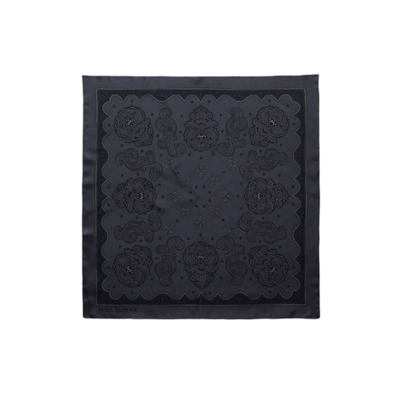 MAYA SAPANA Printed Silk Square Mini Scarf - Dark Shadow