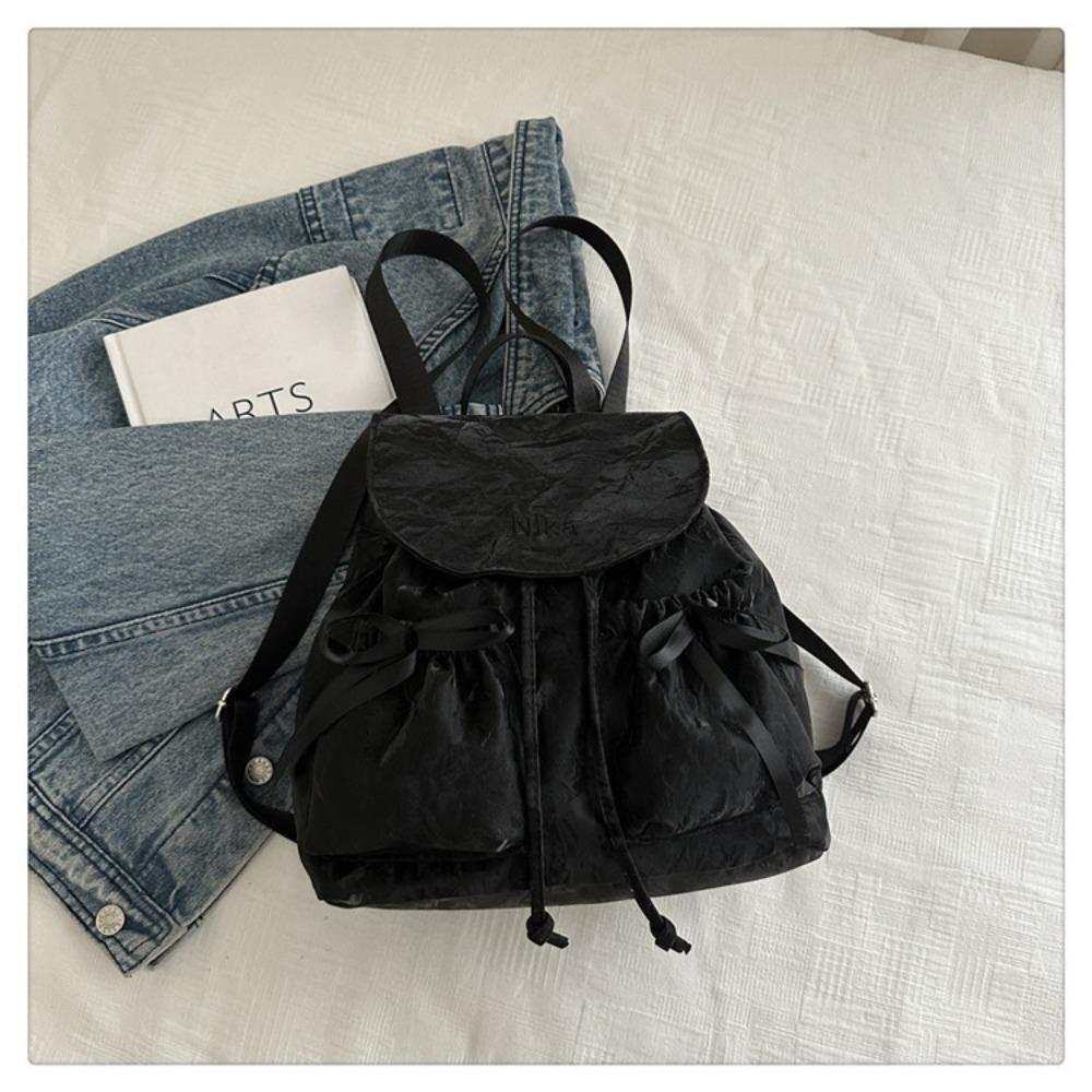 

Fashion Cute Knot Women s Backpack Drawstring Large Capacity Students Bookbag Solid Color School Backpack Travel