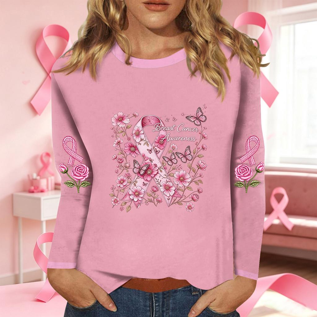 Women's Fashion Casual Long Sleeve Neck Top with Ribbon Print