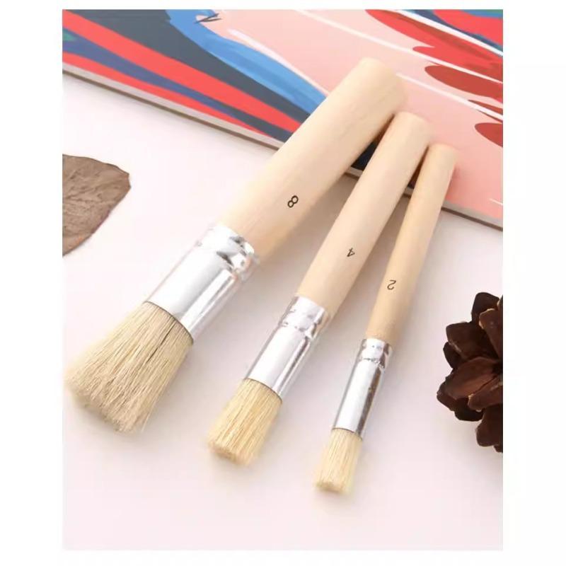 3/6 Pcs Pig Bristle Round Head Hard Hair Hollow Template Brush Set Oil Paint Pier Pen Professional Art Painting Flat Head Brush