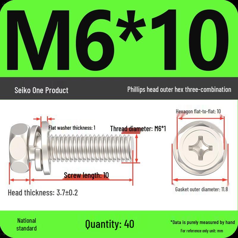 Concave Head Hexagon Combination Bolt Set with Spring Washer and Gasket - 3 Pieces