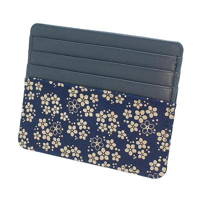 Indenya Slim Card Case, Thin, Deerskin Leather, Navy Blue with White Lacquer, Forget-me-not Pattern, 2530-14-181