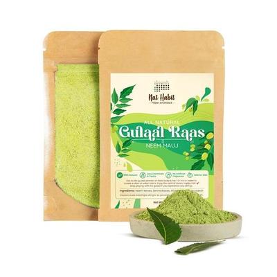 Nat Habit Neem Mauj Žalios spalvos Gulal | Ekologiški Natūralūs Holi Dažai | Neem, Sena, Indigo Lapai ir Kukurūzų Krakmolas, Vaistažolių Abir (Pakuotė iš 2 x 50g)