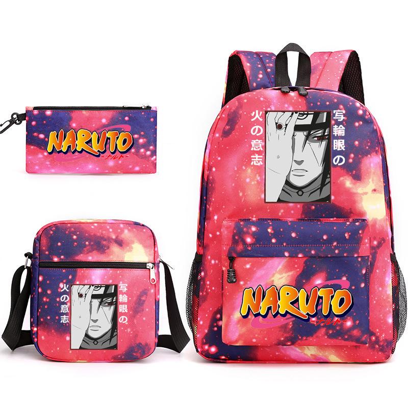 Naruto Starry Sky School Bag Three-Piece Shoulder Bag Pencil Case Anime Cartoon Backpack Male