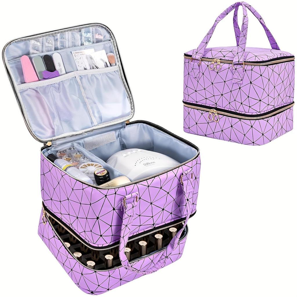 Elegant Travel Makeup Bag: Double-Layer Nail Polish Storage for 42 Bottles