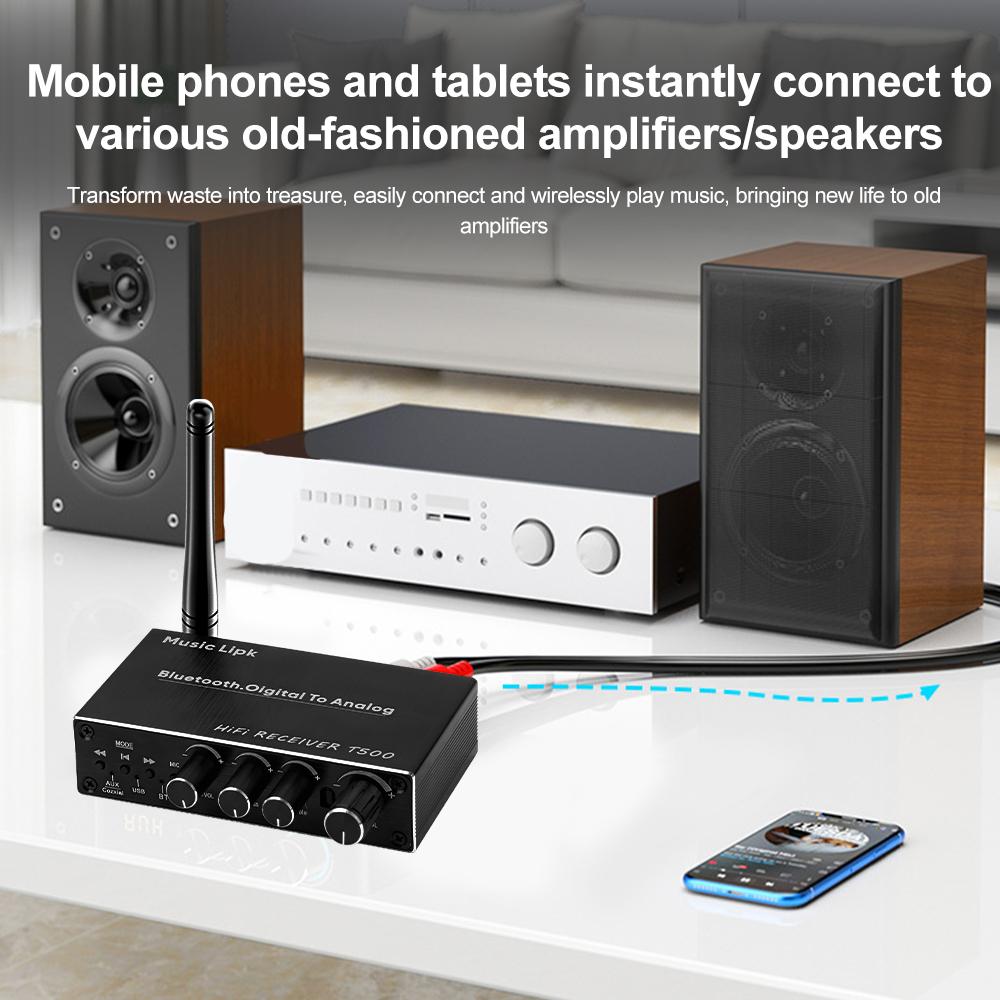 T500 DAC Bluetooth 5.4 Audio Receiver Digital To Analog Converter 3.5mm AUX RCA Coaxial USB U-Disk Karaoke Stereo Wireless Adapter