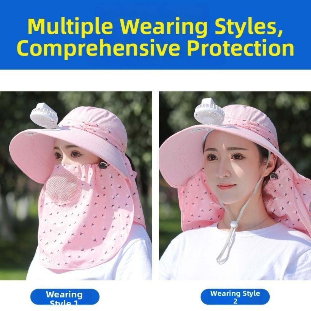 With Neck Flap Tea Picking Hat Windproof Women Sun Hat Breathable Electric Fan Bucket Hat  Women