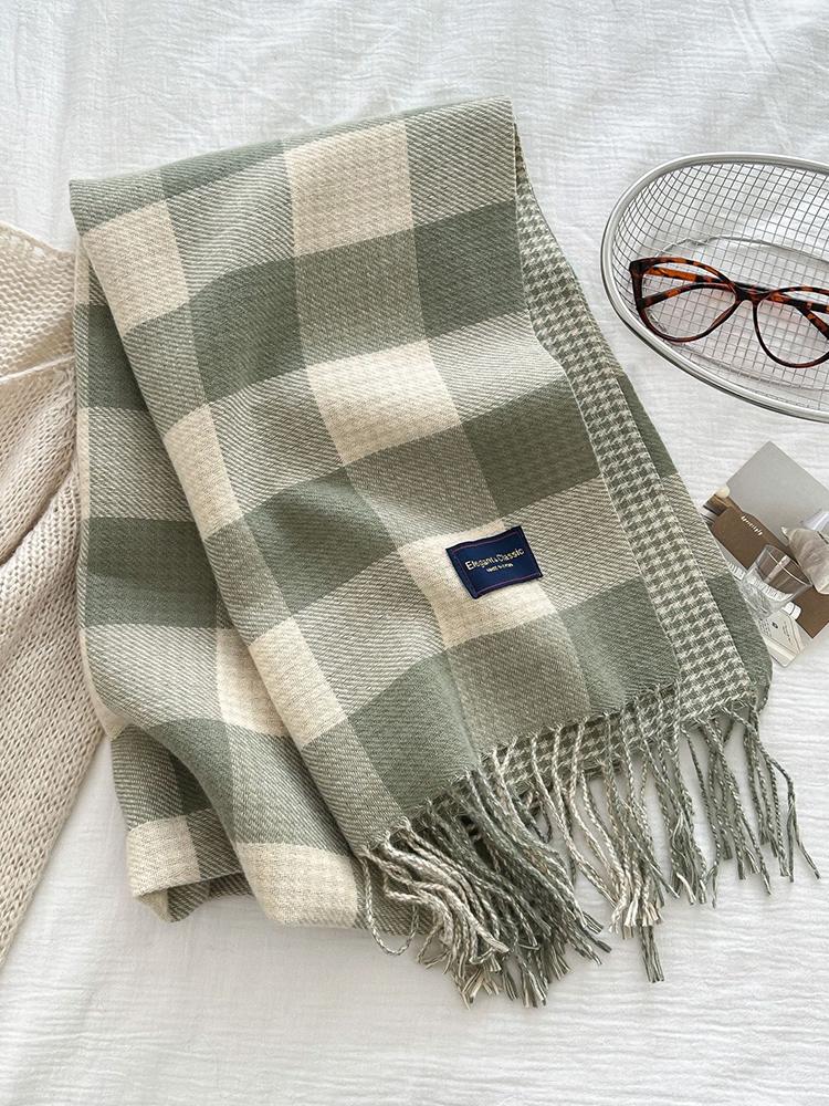Women Preppy Style Plaid Houndstooth Knitted Scarf Headscarf Casual Tassel Scarve Mujer Foulard Wrap Shawl Winter New Korean