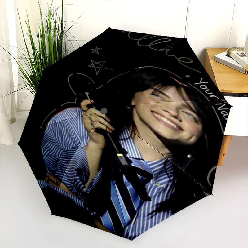 1 PC Automatic Folding Umbrella - Billie Eilish Custom Name Pattern, Portable & Foldable Design with 8 Ribs, Christmas Birthday Gifts