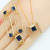 Geometric Blue Stones  Gold Plated Jewelry Sets For Women Earrings Necklace Pendant Ring Bracelet Wedding Birthday Gift