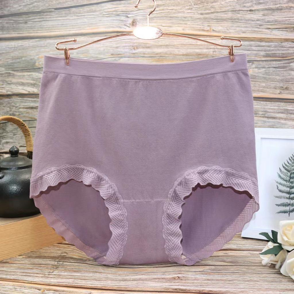 Plus Plus Size Women's Summer Lace Edge Seamless High Waist Briefs