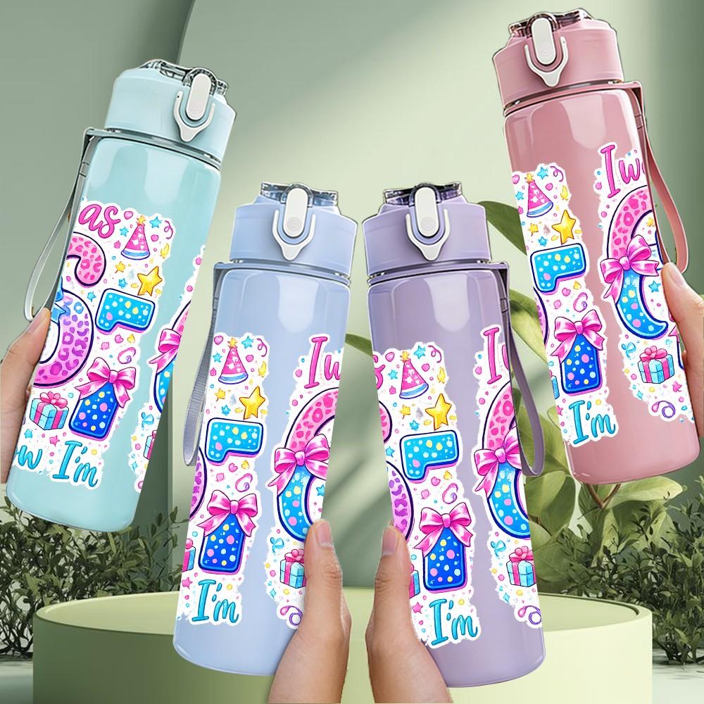 1PC 67 Girly Glitter Graffiti Number Print 750ml Color Plastic Sports Water Bottle Leakproof Flip Straw Lid Suitable for Sports Office Home Use