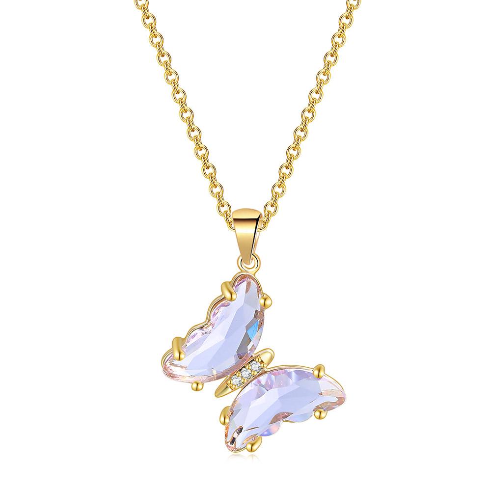 

ZHOUYANG Butterfly Necklace For Women Aesthetic Pink Purple Crystal Pendant Choker Chain Jewellry Collars Jewelry Wholesale N227 світло-фіолетового кольору
