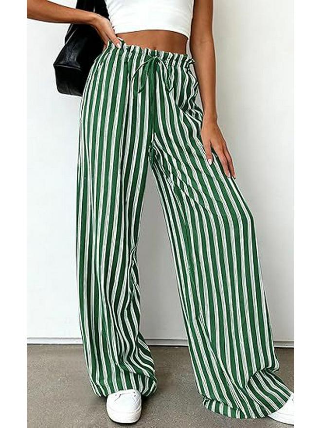 2026 Fashion Striped Elastic Waist Wide Leg Casual Pants