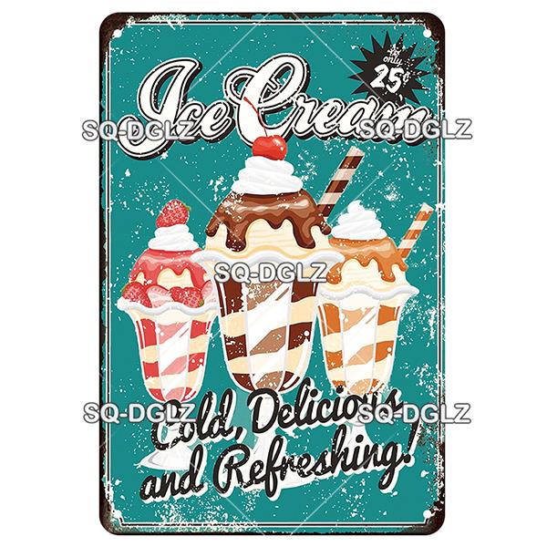 [SQ-DGLZ] Milkshake Metal Sign Vintage Plaque Tin Sign Wall Decoration Home Decor Bar Sign Home Decor Ice Cream Poster