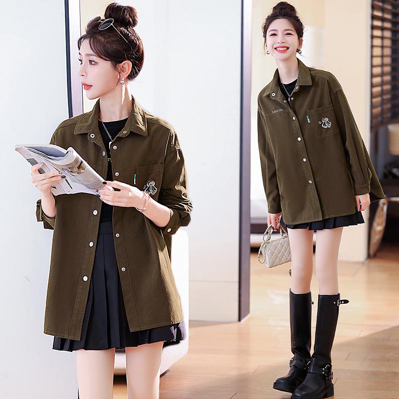 2024 Spring & Fall Women's Embroidered Denim Shirt - Brushed, Washed Cotton, Loose Casual Mid-Length Jacket