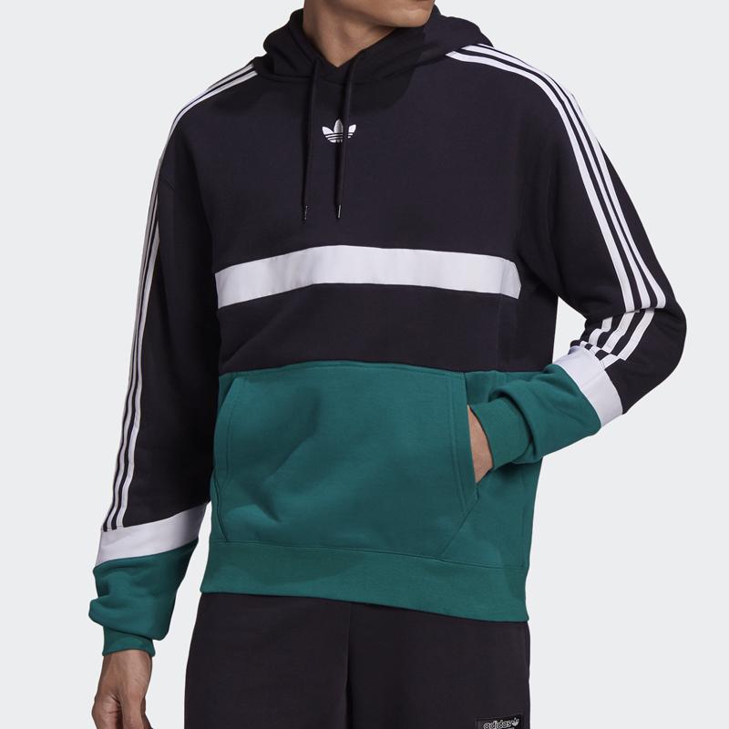 adidas Originals Men's SPRT US FT OH Colorblock Pullover Hoodie Black Green GJ6718