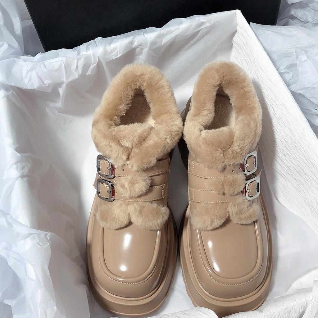 Women's leather fashion lightweight height increase soft sole winter warm snow boots lined with fleece non-slip casual sports cotton boots