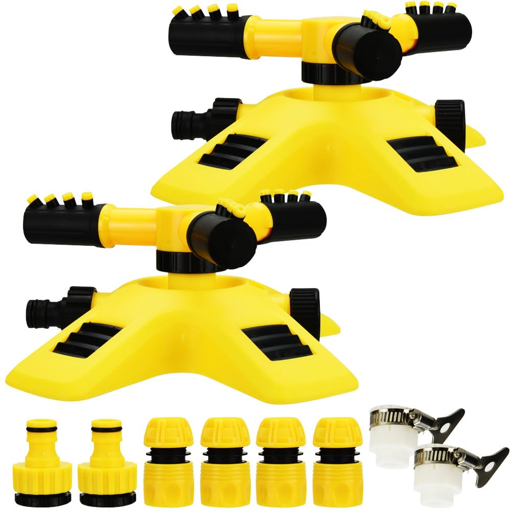 

Set of 2 automatic watering for gardens and compatible with standard hoses with a 20mm outer diameter sprinklers, 360-degree rotation, connectable,