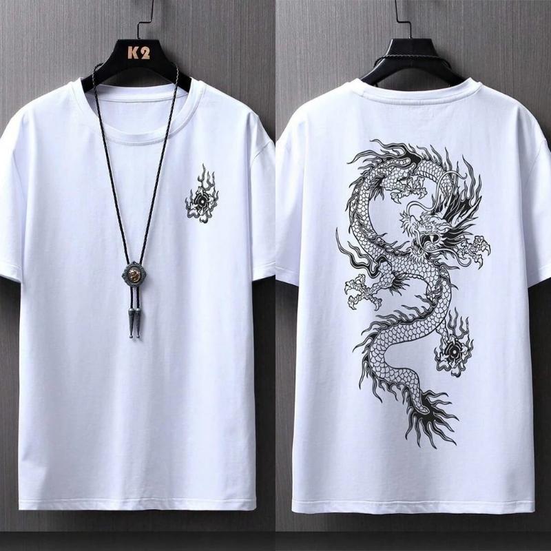 Men's Short Sleeve T-Shirt, Dragon Print, Genuine, Fashionable and Versatile, Ins Style, Unisex Baggy Crop Top Oversize