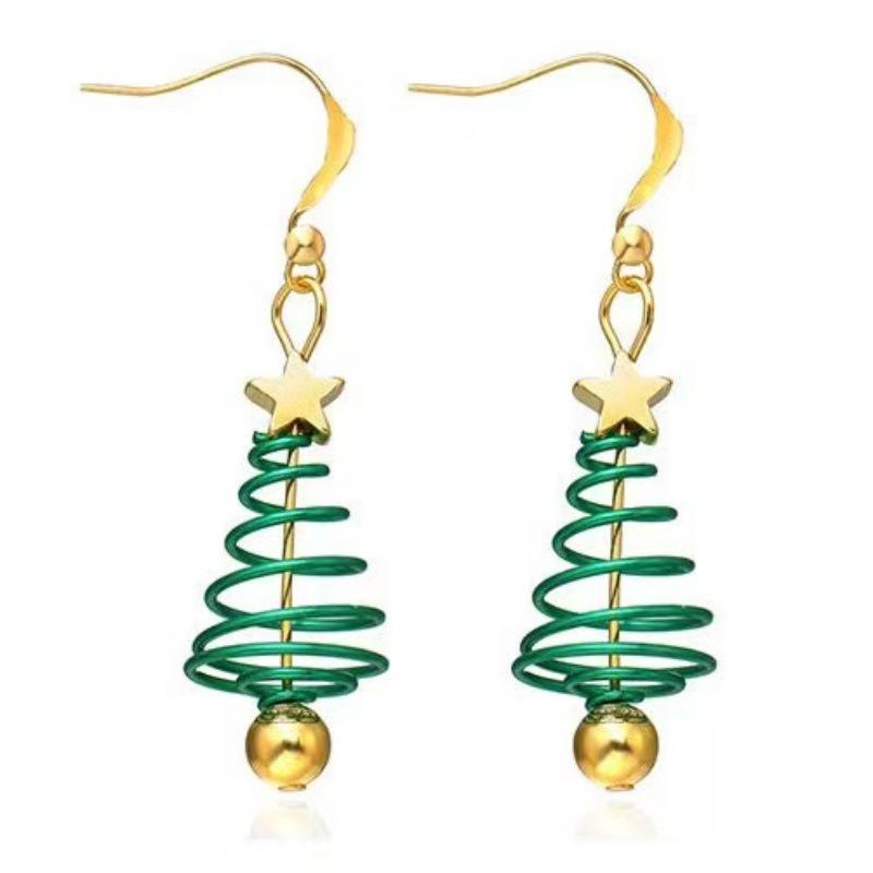 European and American Fashionable Cartoon Christmas Tree Earrings – Cute Alloy Holiday Jewelry for Women