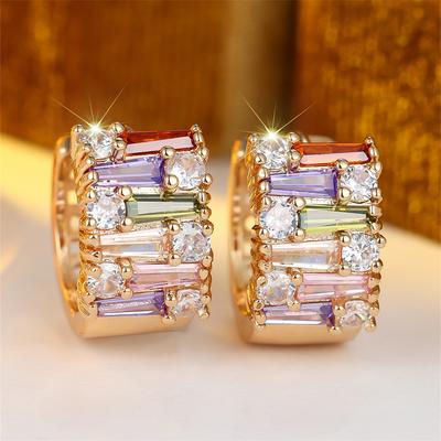 Rainbow Small Stone Multicolor Zircon Round Hoop Earrings For Women Vintage Gold Color Ear Buckle Wedding Jewelry Valentine Gift