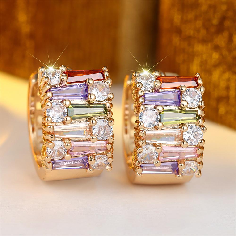 Rainbow Small Stone Multicolor Zircon Round Hoop Earrings For Women Vintage Gold Color Ear Buckle Wedding Jewelry Valentine Gift