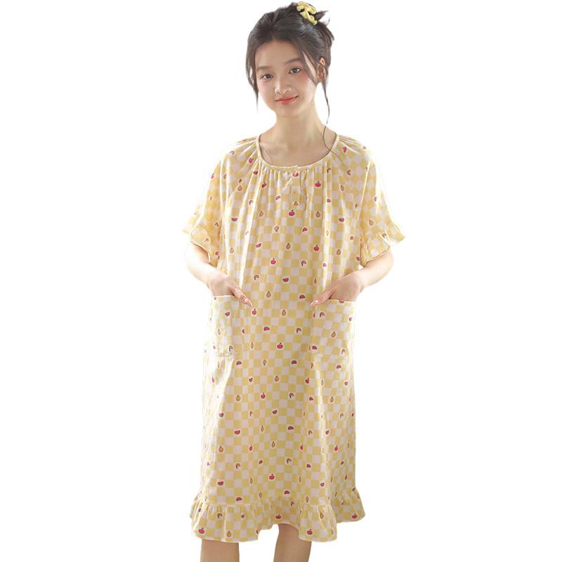 Summer New Pajamas Women's Pure Cotton Cotton Yarn Sweet Girl Summer Thin Can Wear Printed Home Nightdress 10