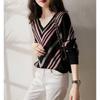 Women's Slimming V-Neck Striped Long-Sleeve Sweater – Versatile Autumn/Winter Fashion.