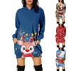 Fashion Casual Women's Christmas  Printed Long Sleeve Hooded Pullover Dress Top