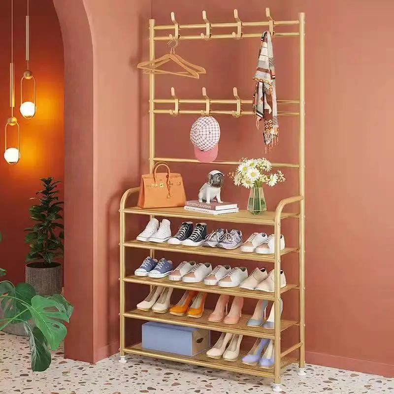 Floor-Standing Shoe Rack Multi-Layer Simple Clothes Hanger Space Saving Multi Functional Shoe Shelf Dustproof Sneakers Organizer