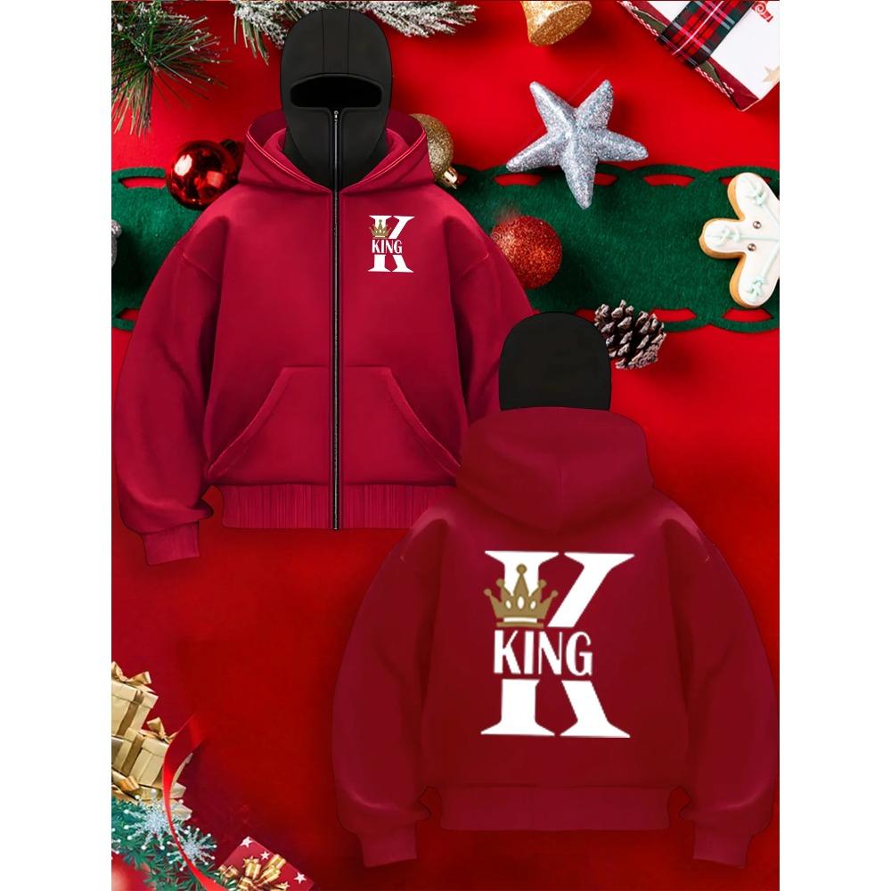 Autumn Men Gothic Harajuku Winter Item Double Hooded King Printed Sweatshirt Men's Hooded Mask Zipper