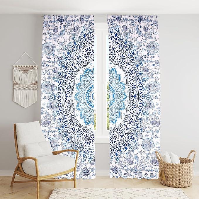BLESS INTERNATIONAL Beautiful Indian Bohemian Psychedelic Hippie Ombre Window Curtain Panels for Bedroom, Living, Balcony (Blue Purple Ombre)